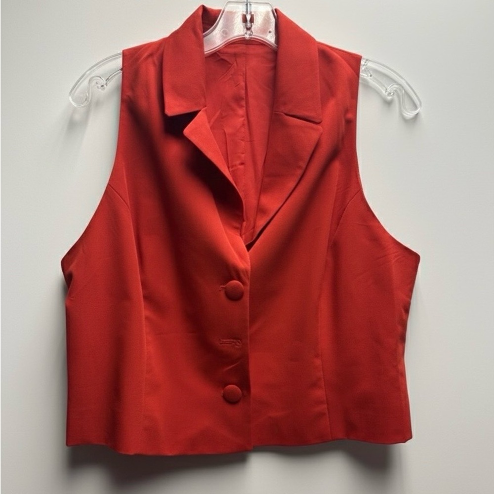 Red Cropped Blazer Vest & Pleated Mini Skirt Matching Set
